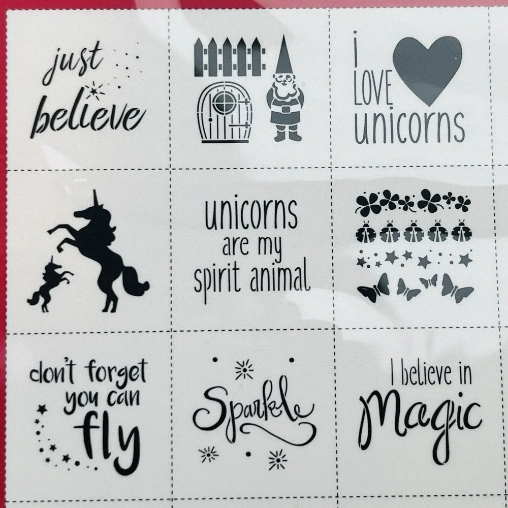 FolkArt Fantasy Stencils 26 Piece‎ Value Pack 42 Designs Unicorn Fairy Gnome